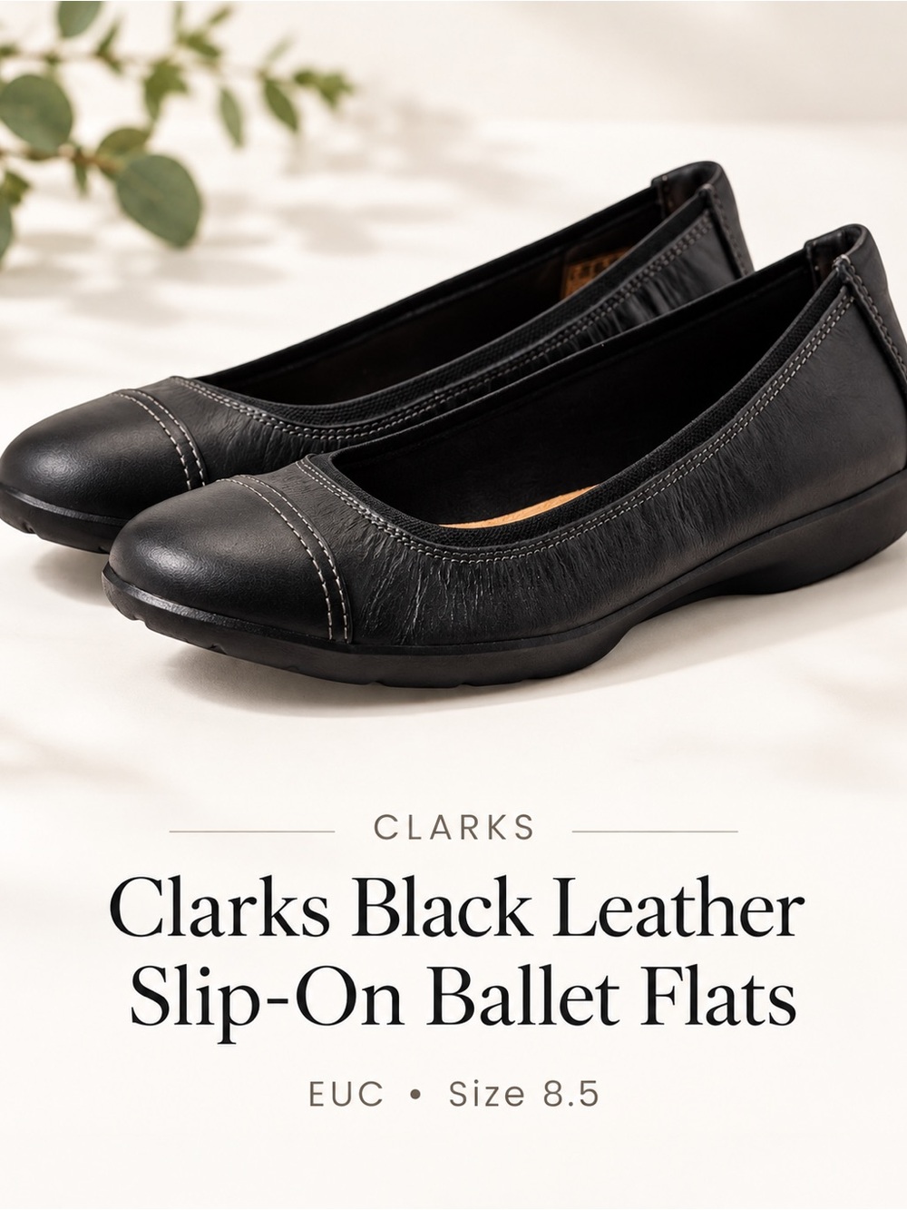 Clarks Black Leather Slip-On Ballet Flats